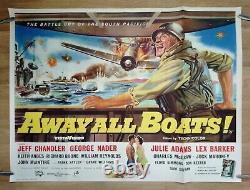 AWAY ALL BOATS (1956) original UK quad poster great Bill Wiggins WW2 Navy art