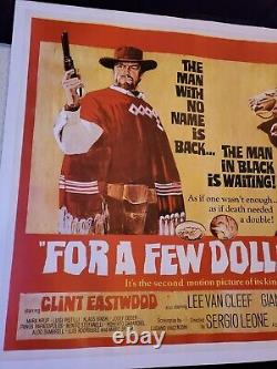 Clint Eastwood Uk Quad Orig Movie Poster Linen Bk'for A Few Dollars More Nm