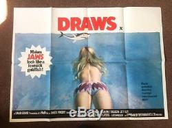 DRAWS Adult Film Parody of Steven Spielberg's JAWS UK Film Quad Poster 1970's