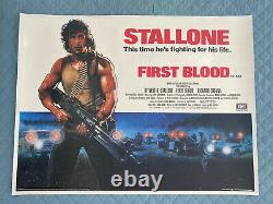 First Blood (Rambo) LINEN BACKED UK British Quad 1982 Original Film Poster withcer