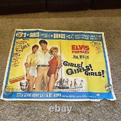 GIRLS GIRLS GIRLS 1960's very rare original UK movie Quad poster ELVIS PRESLEY