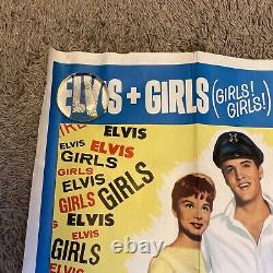 GIRLS GIRLS GIRLS 1960's very rare original UK movie Quad poster ELVIS PRESLEY