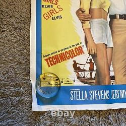 GIRLS GIRLS GIRLS 1960's very rare original UK movie Quad poster ELVIS PRESLEY