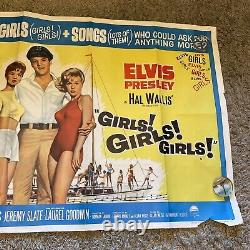 GIRLS GIRLS GIRLS 1960's very rare original UK movie Quad poster ELVIS PRESLEY