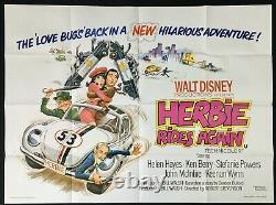 Herbie Rides Again ORIGINAL Quad Movie Poster Love Bug Disney 1974