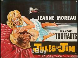 JULES & JIM 1962 unfolded UK Quad Francois Truffaut Jeanne Moreau FilmArtGallery
