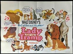 Lady and the Tramp ORIGINAL 1970s Rerelease Quad Movie Poster Walt Disney