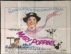 Mary Poppins Original Quad Movie Cinema Poster Walt Disney Julie Andrews 70s RR