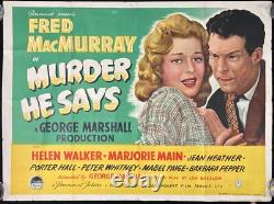 Murder He Says ORIGINAL Quad Movie Poster Fred MacMurray Jean Heather 1945