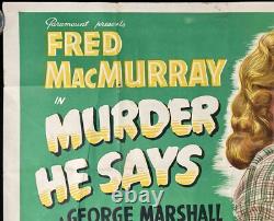 Murder He Says ORIGINAL Quad Movie Poster Fred MacMurray Jean Heather 1945