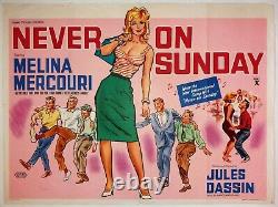 Never On Sunday Original Uk Quad Film Poster 1960 Melina Mercouri