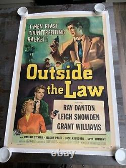 OUTSIDE THE LAW QUAD ORIGINAL 27x41 US CRIME MOVIE POSTER, LINNIN BACKED 1950s