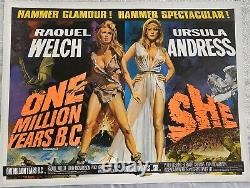 One Million Years B. C. / She UK Quad Original LINEN BACKED Film Poster (1968)