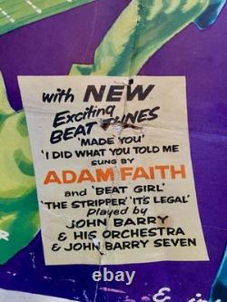 Orig. BEAT GIRL UK QUAD Poster 1960 Adam Faith Heavy Wear V RARE