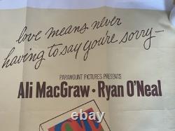 Original 1970 Love Story Ali MacGraw & Ryan O'Neal Quad Poster Folded