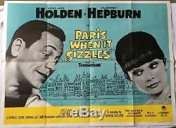 Paris When It Sizzles 1964 UK Quad Movie Poster Audrey Hepburn Original