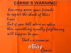 Rare Carrie Warning style Original Movie Quad Poster 1976 Sissy Spacek