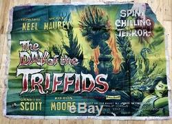 Rare Vintage 1962 DAY OF THE TRIFFIDS QUAD MOVIE POSTER 30x40 Horror Sci-Fi