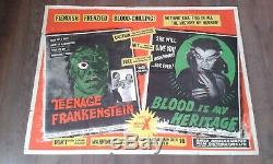 Teenage Frankenstein And Blood Is My Heritage 1957-british Uk Quad Film Poster