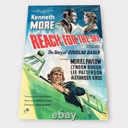 1956 Atteindre le ciel Affiche de film Quad UK Kenneth More Film pilote RAF de la Seconde Guerre mondiale Vtg