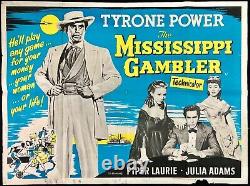 Affiche De Cinéma Originale Du Mississippi Gambler Quad Tyrone Power Piper Laurie 1953