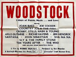 Affiche Quad Originale de Woodstock 1970 Joan Baez Joe Cocker The Who