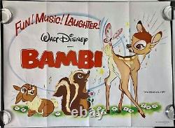 Affiche de cinéma originale en quad de Bambi pour la réédition de 1966 de Walt Disney