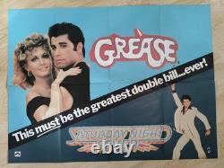 Affiche de film originale UK Quad de Grease et Saturday Night Fever en double programme des années 70