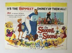 Affiche de film vintage originale RARE de 1963 SWORD IN THE STONE UK Quad PREMIÈRE SORTIE