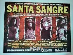 Affiche originale Santa Sangre Quad Royaume-Uni Dario Argento Jodorowsky Film d'horreur