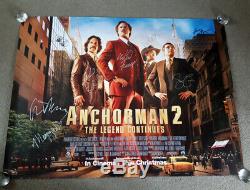 Anchorman 2 Signé Autographes Affiche Cinéma Quad Originale Will Farrell Rudd