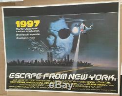 Escape From New York, Uk Quad Entoilée (1981) Original Film Affiche Vintage