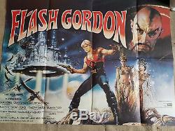 Flash Gordon 1980 Orig 30x40 Brit Quad Affiche Du Film Sam J. Jones Max Von Sydow