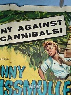 Jangle Man-eaters (1954) V. Rare Affiche Originale Du Quad Britannique Johnny Weissmuller