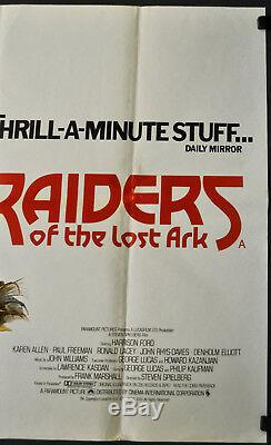 Les Aventuriers De L'arche Perdue R-1982 29x40 Affiche De Cinéma Britannique Quad Harrison Ford