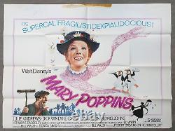 Mary Poppins Affiche de cinéma originale Quad Julie Andrews Disney années 1970 RR