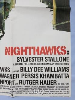 NIGHTHAWKS (1981) affiche quad originale britannique - état superbe - Sylvester Stallone