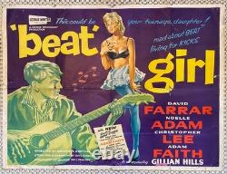 Orig. BEAT GIRL Affiche Quad UK 1960 Adam Faith Usure importante TRÈS RARE