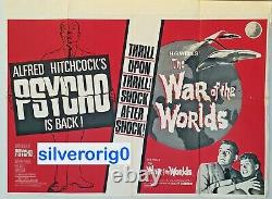 Psycho & Guerre Des Mondes 1960 Double Bill Quad Affiche De Cinéma Hitchcock V Rare