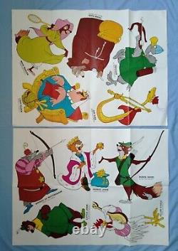 ROBIN DES BOIS (1973) - Paire d'affiches de film UK quad originales avec des personnages découpés DISNEY