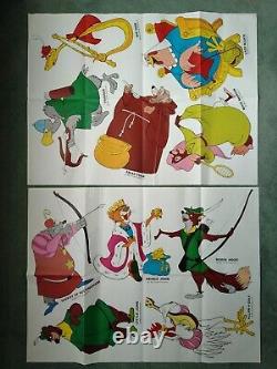 ROBIN DES BOIS (1973) personnages découpés originaux en paire affiche de film UK quad -DISNEY