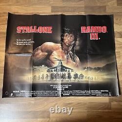 Rambo III 3 Stallone Affiche de cinéma pliée originale du Royaume-Uni, format quad 1988 en très bon état.