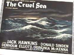 Rare Lin Soutenu Style-a Film Film Quad Britannique Affiches La Mer Cruel 1953
