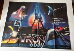 Tron ORIGINAL Quad Film Affiche Cinéma Jeff Bridges Disney 1982 VGC