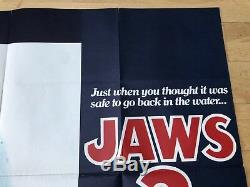 Vintage 1978 Jaws 2 Scheider Film Original Uk Quad Cinéma Poster Requin Horreur