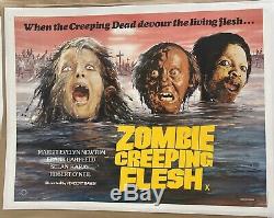 Zombie Creeping Flesh Uk Quad Entoilée (1980) Film Affiche Originale